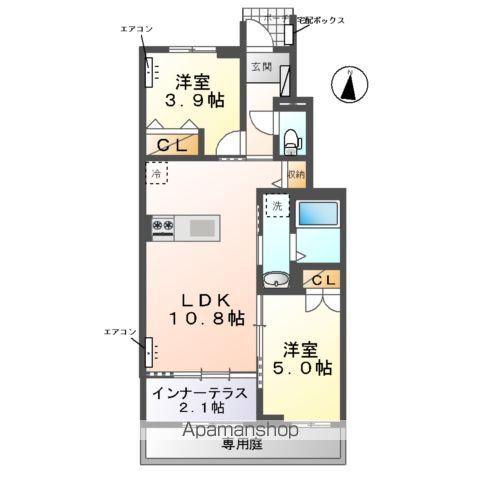 野田市岩名 アパート(2LDK/1階)の間取り写真