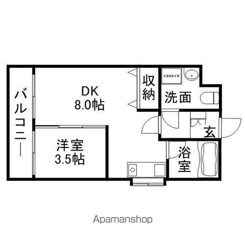 メイワコンチネンタル(1DK/2階)の間取り写真
