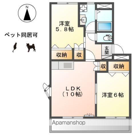 グランディアⅠ(2LDK/4階)の間取り写真