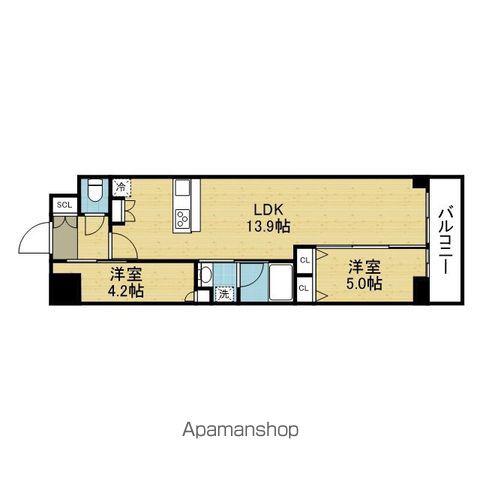 スプランディッド上本町ウエストⅡ(2LDK/8階)の間取り写真