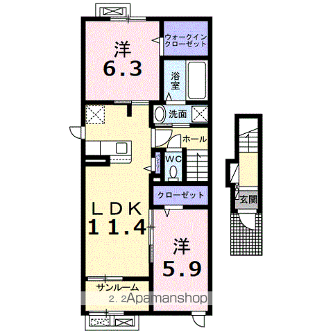 ジュリピコ(2LDK/2階)の間取り写真