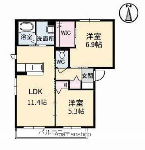 トワアムールA棟(2LDK/2階)の間取り写真