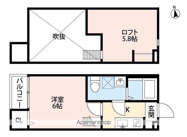 ディアコート亥鼻(1K/2階)の間取り写真