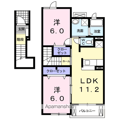 ル・シエル(2LDK/2階)の間取り写真