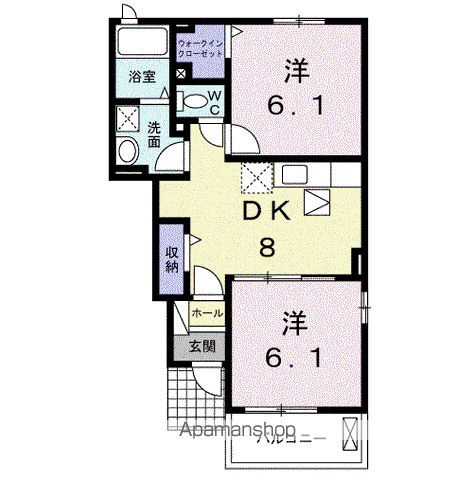 ソレイユK・Ⅱ(2DK/1階)の間取り写真