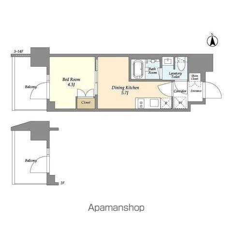 ジオエント上野稲荷町(1DK/5階)の間取り写真