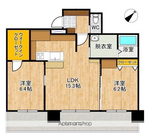 カーサ開広(2LDK/6階)の間取り写真