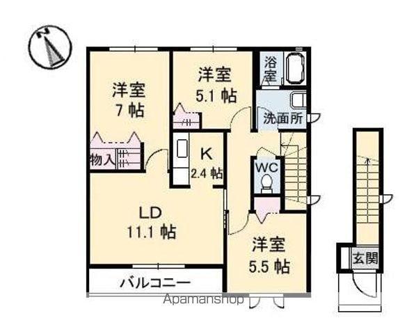 クレシェンドK(3LDK/2階)の間取り写真
