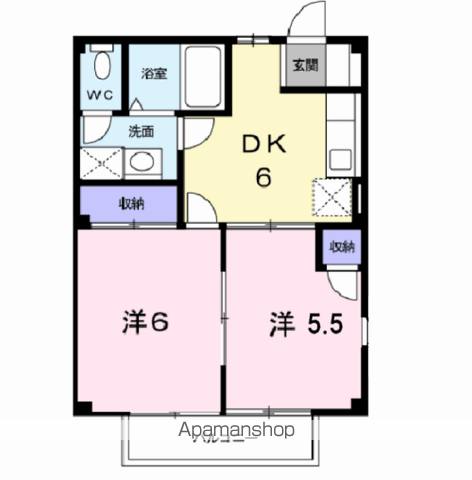 ライトハウスB(2DK/1階)の間取り写真