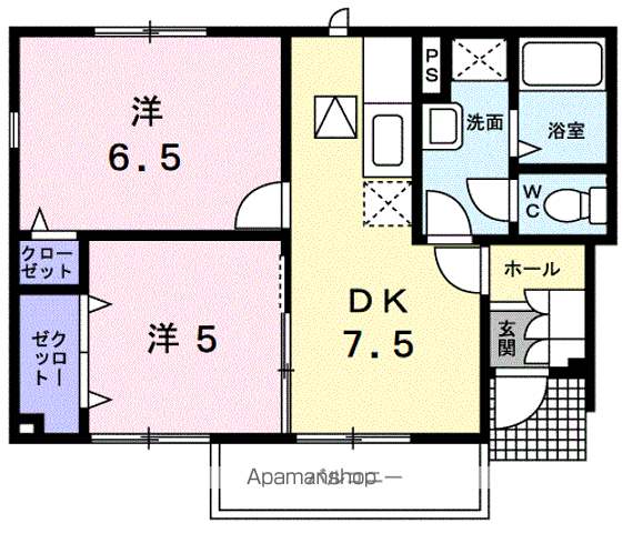 セゾンドブールA(2DK/1階)の間取り写真