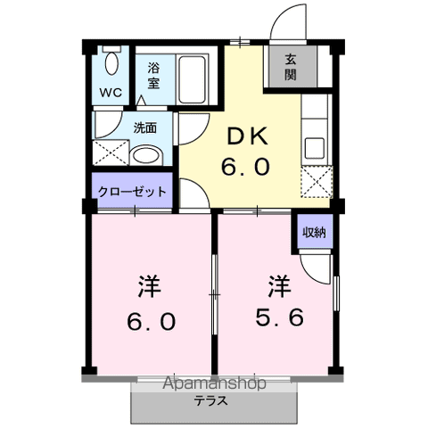 スカイハイツ(2DK/1階)の間取り写真