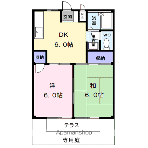 コーポさかえA(2DK/1階)の間取り写真