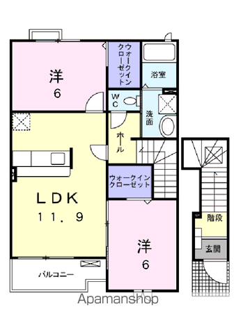 コメッソⅡ(2LDK/2階)の間取り写真