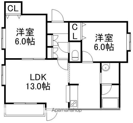 グランドール寿(2LDK/3階)の間取り写真