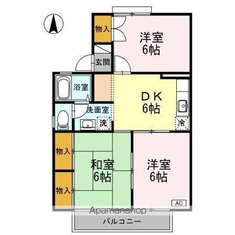 ハーモニック・フィール B棟(3DK/2階)の間取り写真