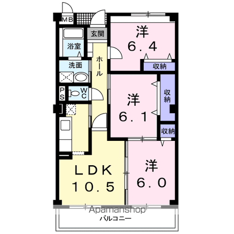 グランヒルⅡ(3LDK/1階)の間取り写真