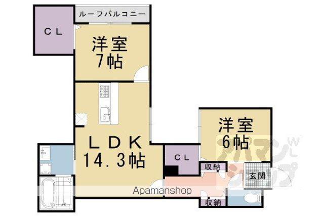 ベルリードMILLESIME 寺町(2LDK/2階)の間取り写真