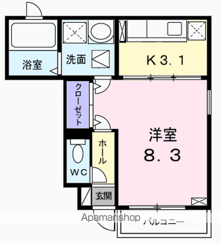 フルール(1K/1階)の間取り写真