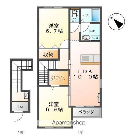 ユニヴェール宮代(2LDK/2階)の間取り写真