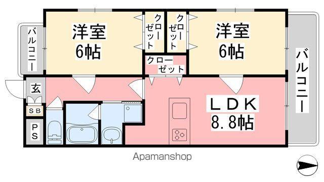 喜与町ジョア(2LDK/9階)の間取り写真