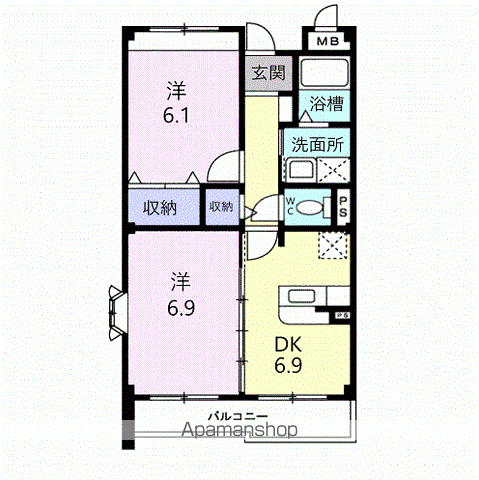 ファインヒル吉根A(2DK/1階)の間取り写真