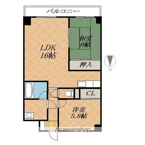 まるせん第2ハイム(2LDK/5階)の間取り写真