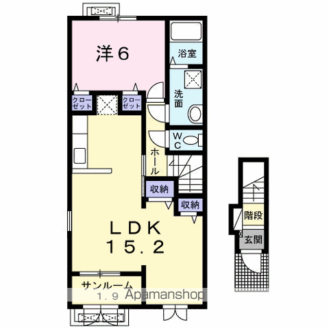 グラース聖徳(1LDK/2階)の間取り写真