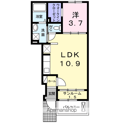 北斗七星(1LDK/1階)の間取り写真
