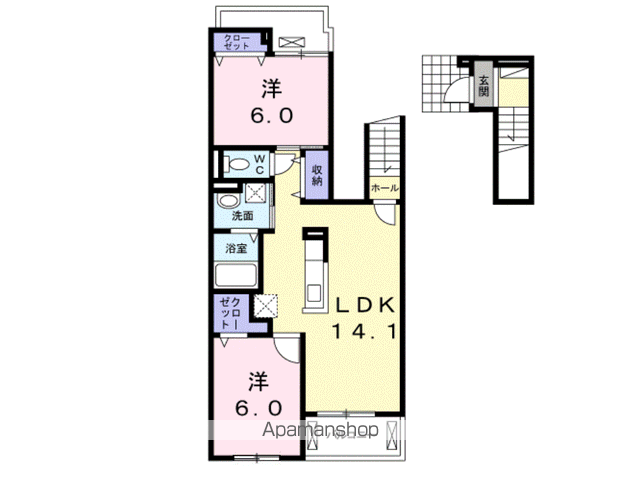 プラシードⅠ(2LDK/2階)の間取り写真
