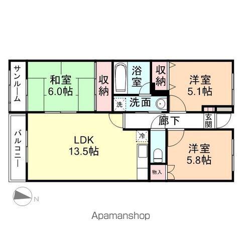 フィール高岡駅南(3LDK/2階)の間取り写真