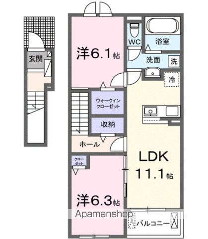 R.N.P レジデンスW Ⅱ(2LDK/2階)の間取り写真