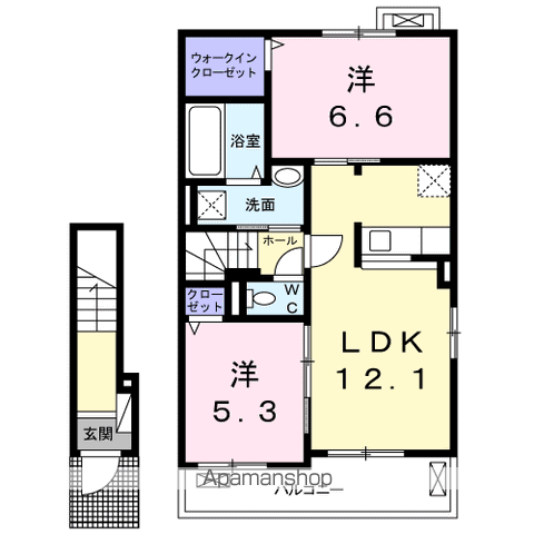 シャトー ペイザージュ A(2LDK/2階)の間取り写真