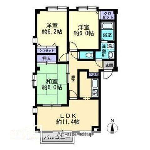 フォブール牧野A棟(3LDK/2階)の間取り写真