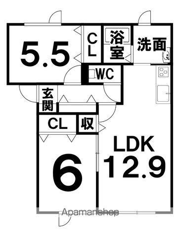ハスコート豊頃Ⅱ(2LDK/2階)の間取り写真