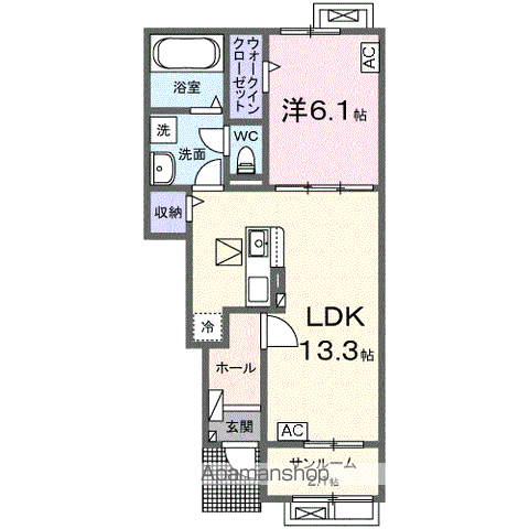 ヌーヴォー エ ベル Ⅱ(1LDK/1階)の間取り写真