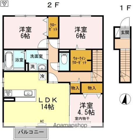 ヴィラ・ラシュレ B棟(3LDK/2階)の間取り写真