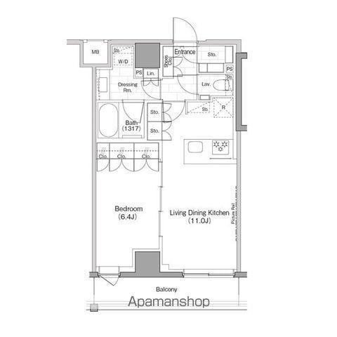 ザ・パークハビオ早稲田(1LDK/4階)の間取り写真