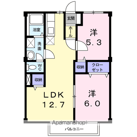 ニューシティノナカⅡ(2LDK/2階)の間取り写真