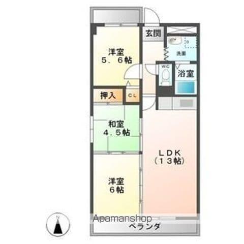 ラ・プエルタ・フェリス(3LDK/2階)の間取り写真