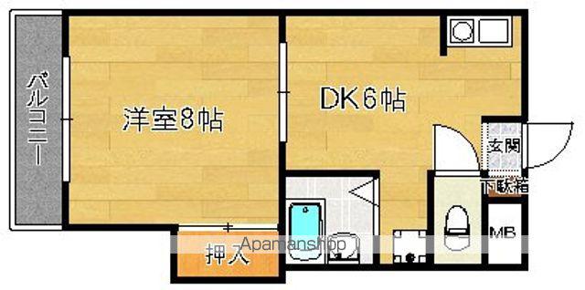 シャトレ東合川(1DK/2階)の間取り写真