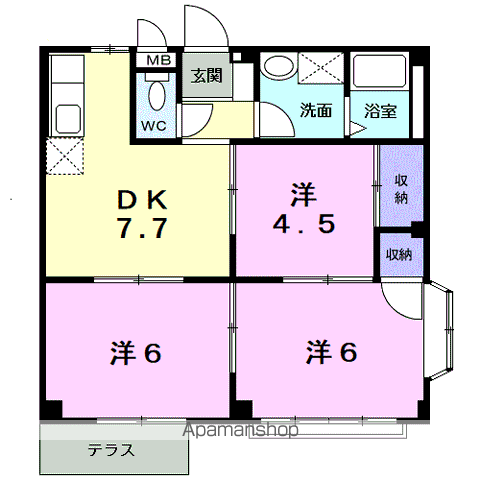 ハイツオリオンB(3DK/1階)の間取り写真
