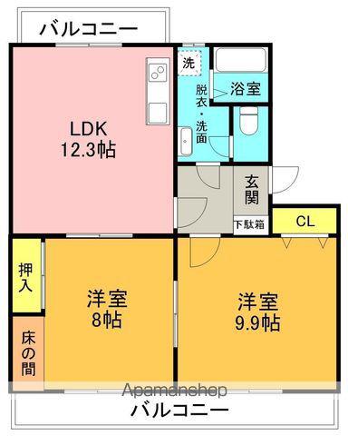 ラフェスタ鴨島(2LDK/1階)の間取り写真