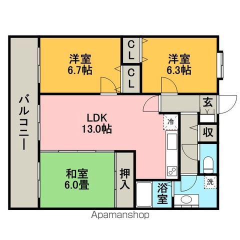 レグルス空港南(3LDK/4階)の間取り写真