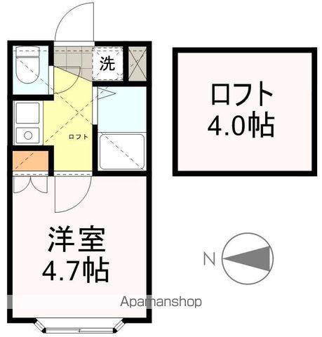 アップルハウス旭ヶ丘3(1K/2階)の間取り写真