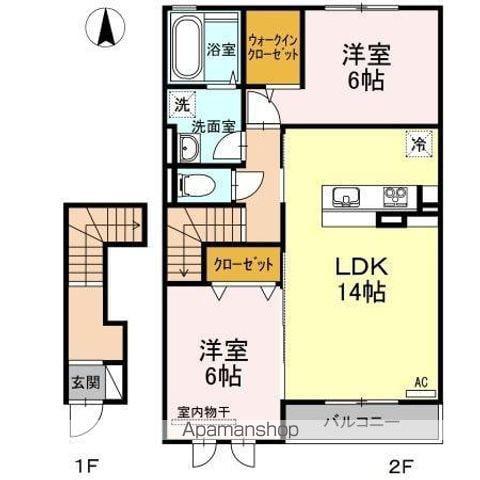 サンライズヤマダA棟(2LDK/2階)の間取り写真