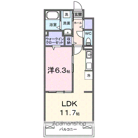 ボナミ A(1LDK/3階)の間取り写真