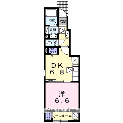 笹山ハイツさくら(1DK/1階)の間取り写真