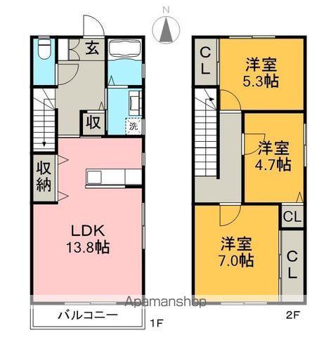 土讃線 円行寺口駅 徒歩11分 2階建 築3年(3LDK)の間取り写真