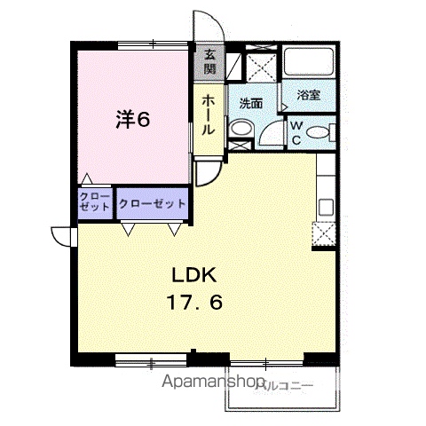 アルファワン(1LDK/2階)の間取り写真