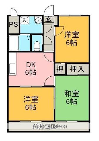 F.K2(3DK/2階)の間取り写真